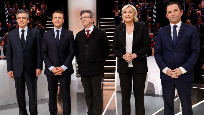 Los cinco candidatos a las elecciones presidenciales francesas.