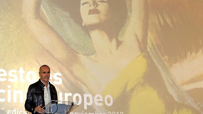 Antonio Muñoz, presentando el Festival de Cine Europeo en Madrid.