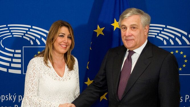 Susana Díaz y el presidente del Parlamento Europeo, Antonio Tajani.