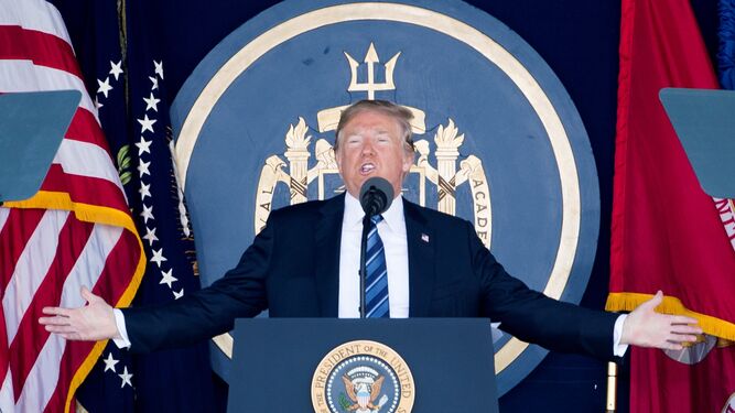 Donald Trump, durante su discurso de ayer en la Base Naval de Annapolis, en Maryland.
