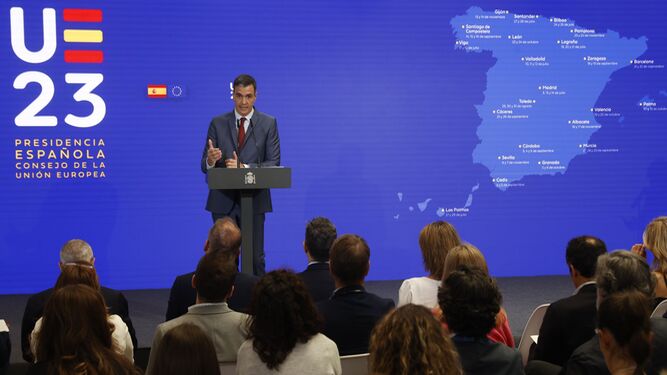 Pedro Sánchez, en la presentación del programa de la presidencia española de la UE, hace unos días.