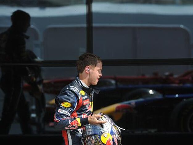 Sebastian Vettel, contrariado tras su segundo puesto en Silverstone.

Foto: AFP Photo