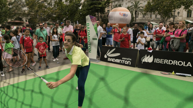 La jugadora de bádminton Carolina Marín, en el Tour Mujer, Salud y Deporte de Iberdrola.