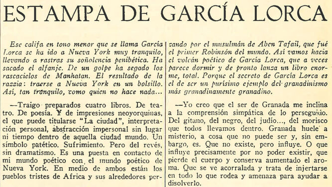 Artículo de Gil Benumeya en La Gaceta Literaria, donde el artista habla de Granada.
