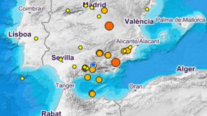Mapa sísmico del terremoto detectado en Granada.