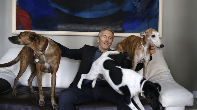 El ministro de Interior Fernando Grande -Marlaska  junto a sus perros.