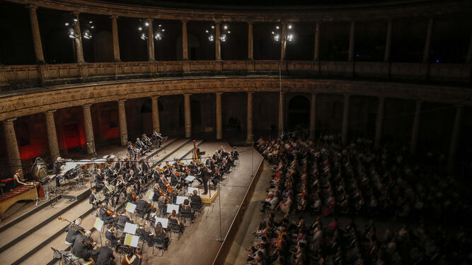 La Orquesta Ciudad de Granada (OCG) en el concierto que ofreció en el Carlos V durante el Festival de este año.