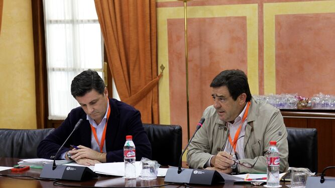 El director general de Asaja-Andalucía, a la izquierda, en el Parlamento.