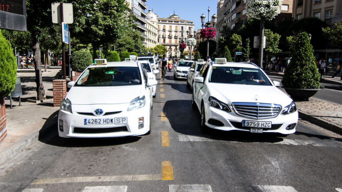 Taxis estacionados en una parada de la Fuente de las Batallas.