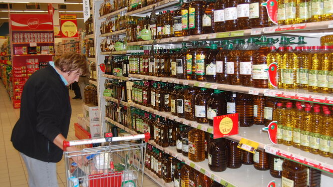 Lineal de aceites de oliva en el Supermercado