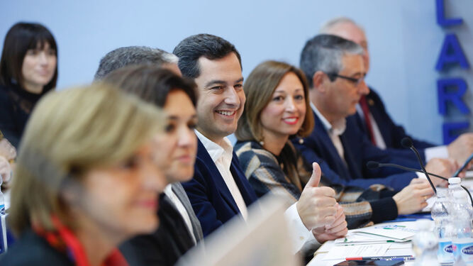 Juanma Moreno, durante la reunión de la Junta Directiva del PP-A en Málaga.