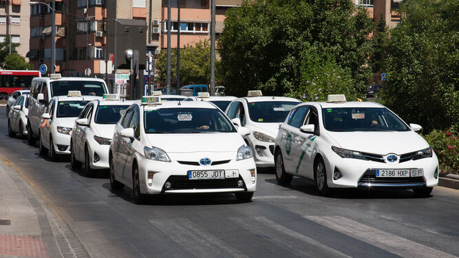 Taxis convencionales circulan por las calles de Granada
