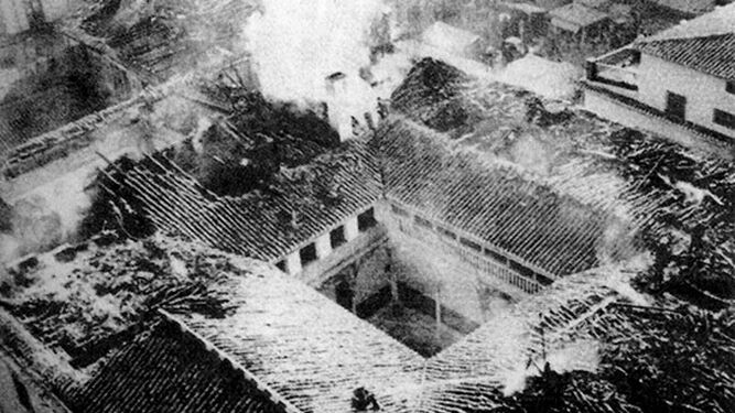 Imagen del incendio de la Curia en 1981.