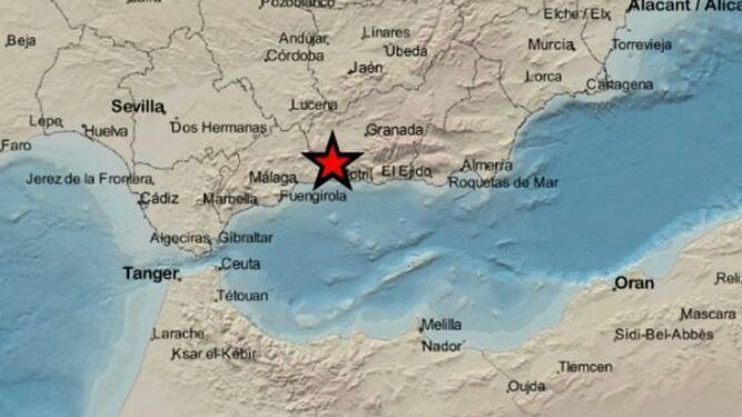 Epicentro del terremoto según el  Instituto Geográfico Nacional.