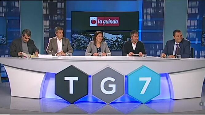 Los portavoces de Podemos-IU, PP, PSOE, Cs y Vox, este lunes 11 de noviembre, en el debate de TG7.