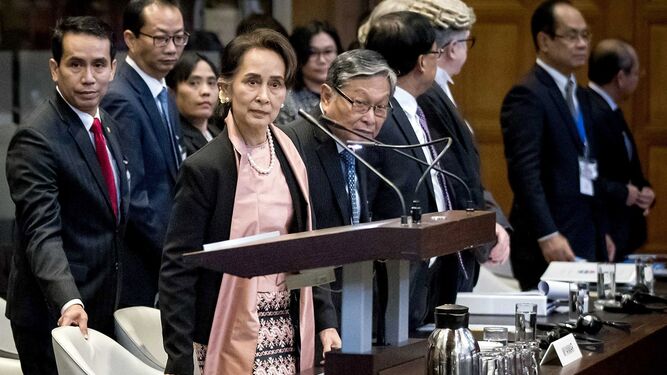 la líder birmana y premio Nobel de la Paz, Aung San Suu Kyi, este martes en la Corte Internacional de Justicia de La Haya.