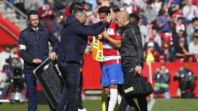 Ángel Montoro ha sido el último integrante de la enfermería rojiblanca tras su lesión ante el Mallorca antes del descanso.