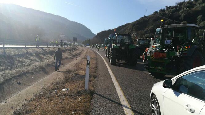 Im&aacute;genes del atasco en la A-44 en el acceso a Granada por las protestas de agricultores