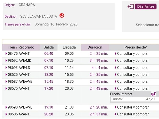 ¿Cuánto cuesta el billete de Sevilla a Granada