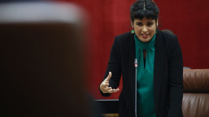 Teresa Rodríguez, durante una intervención en el Parlamento.
