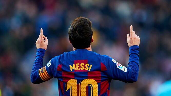 Leo Messi celebra uno de sus goles ante el Eibar.