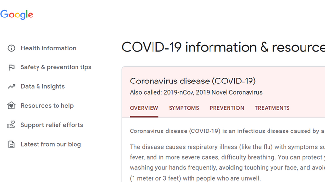 La página web de Google dedicada al coronavirus está disponible, por el momento, solo en Estados Unidos.