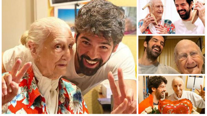 Miguel Ángel Muñoz y su Tata de 95 años, con la que pasa el confinamiento y graba vídeos que se han hecho virales.