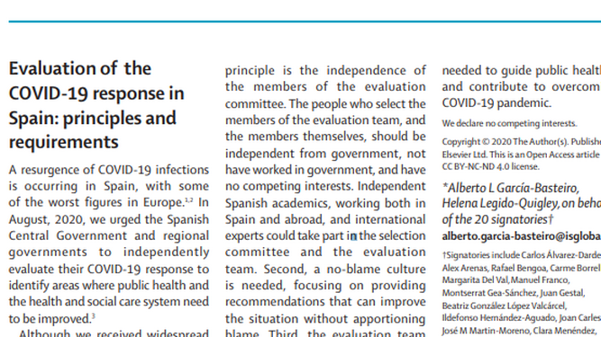Fragmento de la segunda carta de los científicos españoles en The Lancet