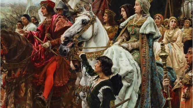 El príncipe Juan a caballo entre los Reyes Católicos (detalle de la Rendición de Granada).