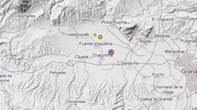 Localización del epicentro del terremoto que ha hecho temblar a Granada según el IGN.