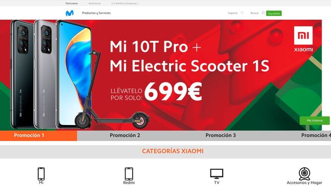 El espacio de venta online de Xiaomi en la web de Movistar cuenta con una gran variedad de productos de la marca.