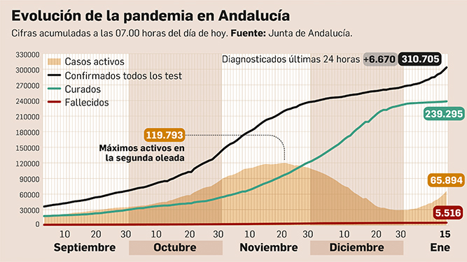 Balance de la pandemia en Andalucía a 15 de enero de 2021.