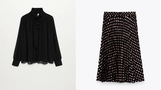 Esta falda plisada de lunares de Zara y esta blusa de Mango son el conjunto definitivo que tu fondo de armario necesita esta primavera
