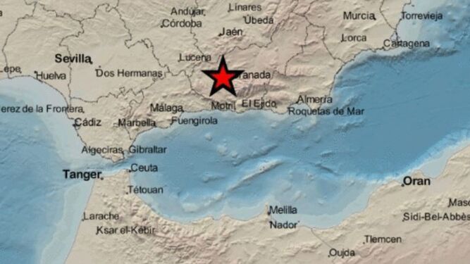Epicentro del segundo terremoto registrado este sábado 20 de marzo en Granada.