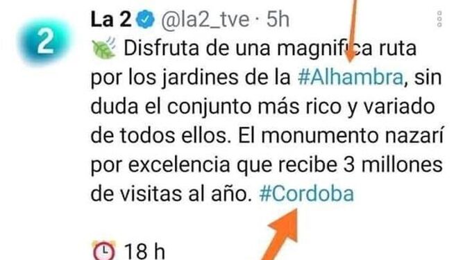 El tuit que situaba la Alhambra en Córdoba