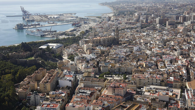 Vista aérea del Centro histórico de Málaga.