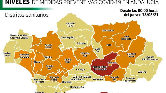 Nivel de alerta de las diferentes provincias andaluzas actualmente