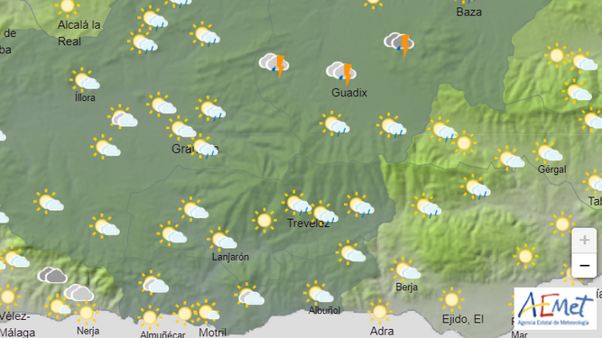 Aviso amarillo por tormentas en Granada: Tiempo fresco y lluvias antes del subidón de las temperaturas