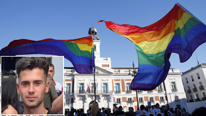Manifestación celebrada este lunes en la Puerta del Sol para condenar la  paliza mortal que acabó con la vida de Samuel Luiz.
