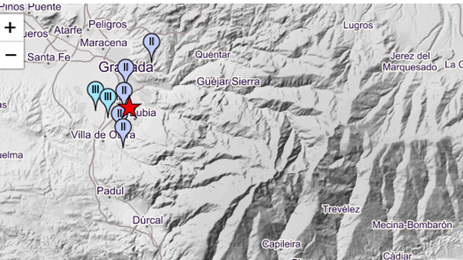 Mapa de intensidades del temblor de las 15:18 horas.