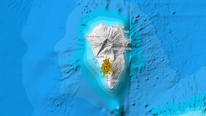 Localización de los últimos eventos sísmicos registrados en la isla de La Palma.
