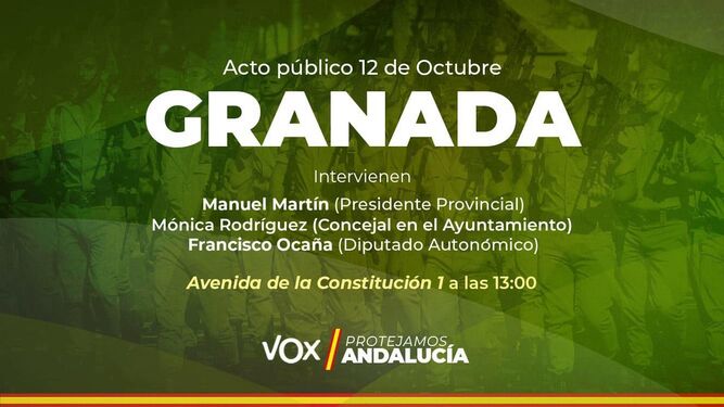 Vox Granada celebra mañana actos por la Hispanidad en la capital