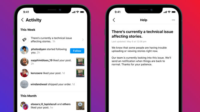 Instagram informará directamente desde la app si la red está caída