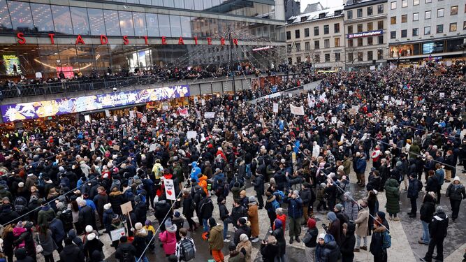 Concentración reciente en Estocolmo contra las restricciones Covid.