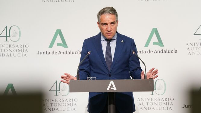 El consejero de la Presidencia, Administración Pública e Interior y portavoz del Gobierno andaluz, Elías  Bendodo