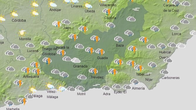 Mapa del tiempo previsto para el sábado en la provincia de Granada