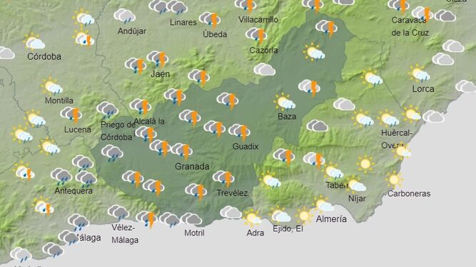 Mapa de previsión meteorológica para este jueves en la provincia de Granada