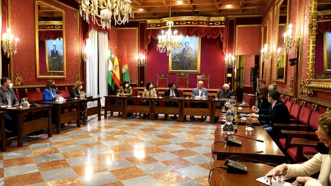 Imagen de la reunión de coordinacion entre instituciones y ONG en el Ayuntamiento de Granada