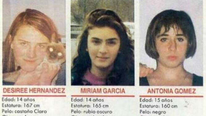 Un cartel de búsqueda de Desireé, Miriam y Toñi en los 90