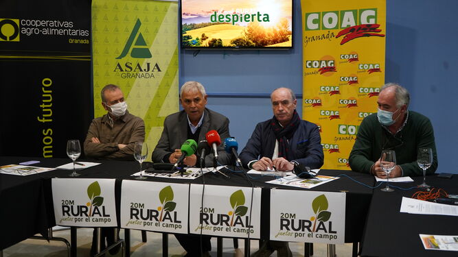 Los representantes de ASAJA, COAG, UPA y Cooperativas Agroalimentarias de Granada